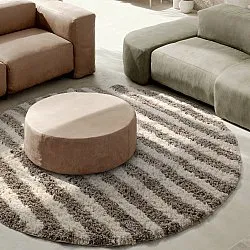 Rund matta - Thira Stripe Cotton Shaggy (creme/taupe)