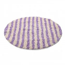 Kruhový koberec - Thira Stripe Cotton Shaggy (krém/svetlofialová)