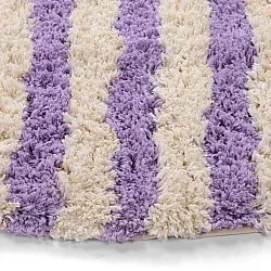 Kruhový koberec - Thira Stripe Cotton Shaggy (krém/svetlofialová)