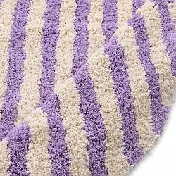 Kruhový koberec - Thira Stripe Cotton Shaggy (krém/svetlofialová)