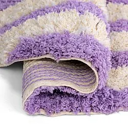 Kruhový koberec - Thira Stripe Cotton Shaggy (krém/svetlofialová)