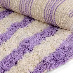 Kruhový koberec - Thira Stripe Cotton Shaggy (krém/svetlofialová)
