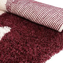 Rund matta - Begur Natural Cotton Shaggy (offwhite/vinröd)