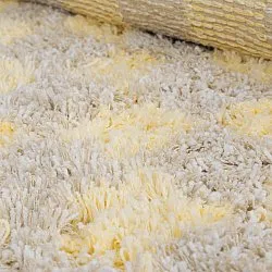 Rund matta - Methoni Check Cotton Shaggy (creme/ljusgul)