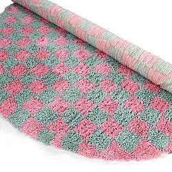 Rund matta - Methoni Check Cotton Shaggy (ljusblå/ljusrosa)