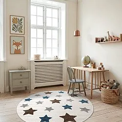 Okrúhly detský koberec - Stars (krémová/multi)