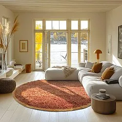 Kolo koberce - Celina Natural Cotton Shaggy (červená)