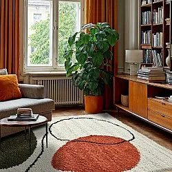 Koberce s vlasom - Sanghar (biela/oranžová/zelená)