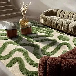 Koberce s dlhým vlasom - Akaba (krémová/zelená)