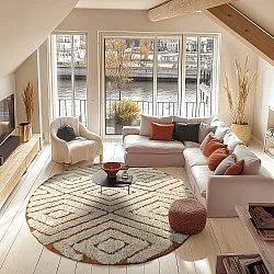 Kruhový koberec - Holwell Natural Cotton Shaggy (špinavá biela/hnedá)