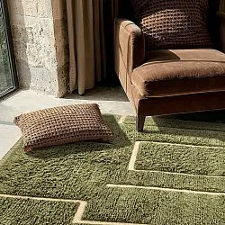 Koberce s dlhým vlasom - Kiberg ručne tkaná vlnená shaggy (zelená)