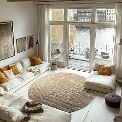 Kruhový koberec - Kindon Natural Cotton Shaggy (béžová/biela)