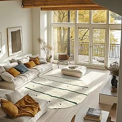 Kolo koberce - Leora Natural Cotton Shaggy (bežová/zelená)