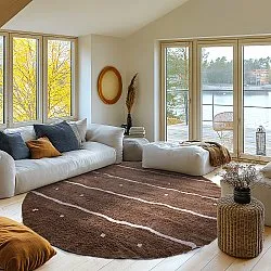 Kolo koberce - Leora Natural Cotton Shaggy (hnedá/fialová)