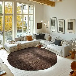 Kolo koberce - Leora Natural Cotton Shaggy (hnedá/olivová)