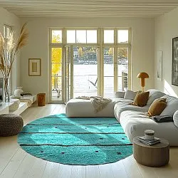 Kolo koberce - Leora Natural Cotton Shaggy (tyrkysová/hnedá)