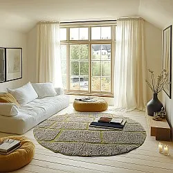 Kruhový koberec - Lindley Natural Cotton Shaggy (šedá/zelená)