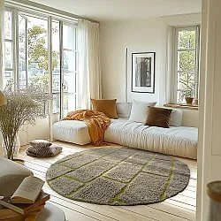 Kruhový koberec - Lindley Natural Cotton Shaggy (šedá/zelená)