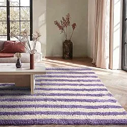 Koberce s dlhým vlasom - Thira Stripe Cotton Shaggy (krém/svetlofialová)
