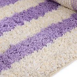 Koberce s dlhým vlasom - Thira Stripe Cotton Shaggy (krém/svetlofialová)