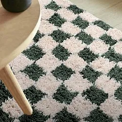 Ryamattor - Methoni Check Cotton Shaggy (creme/grön)
