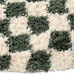 Rund matta - Methoni Check Cotton Shaggy (creme/grön)
