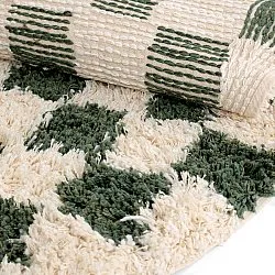 Rund matta - Methoni Check Cotton Shaggy (creme/grön)