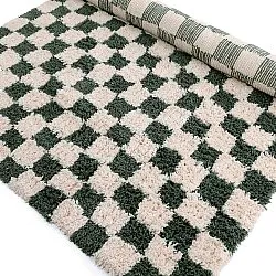 Ryamattor - Methoni Check Cotton Shaggy (creme/grön)
