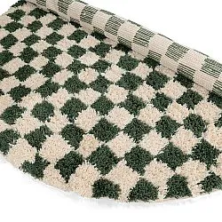 Rund matta - Methoni Check Cotton Shaggy (creme/grön)