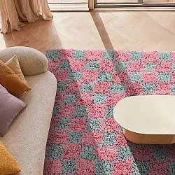 Ryamattor - Methoni Check Cotton Shaggy (ljusblå/ljusrosa)