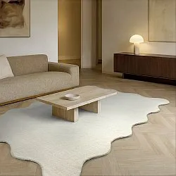 Vlnitý vlnený koberec - Diu Hand Tufted Wool Premium (biely)