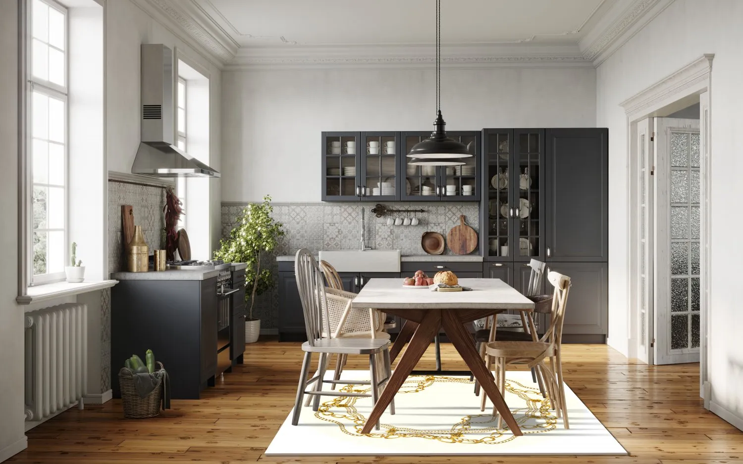 Kruhový koberec - Silea (biela/zlatá)