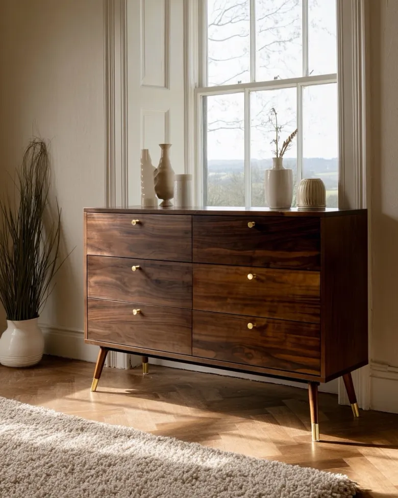 Byrå - Prime - 6 lådor (valnöt/mässing)