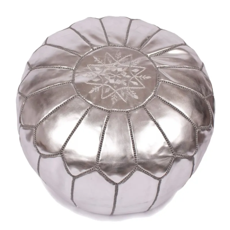 Sittpuff - Marockansk läderpuff (silver)
