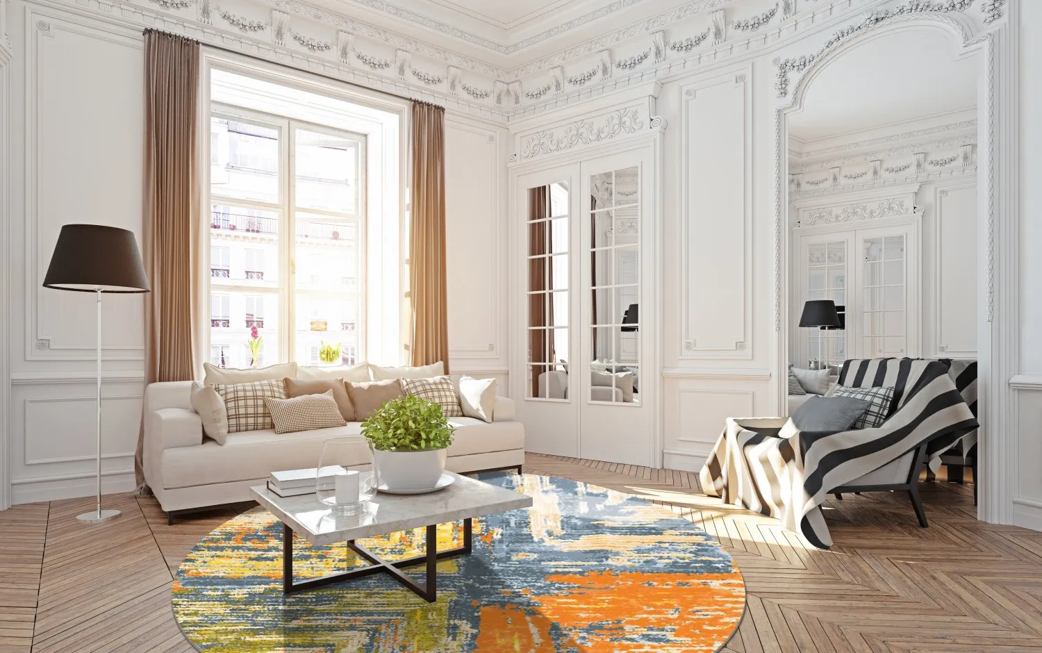 Kruhový koberec - Tizzano (oranžový/multicolor)