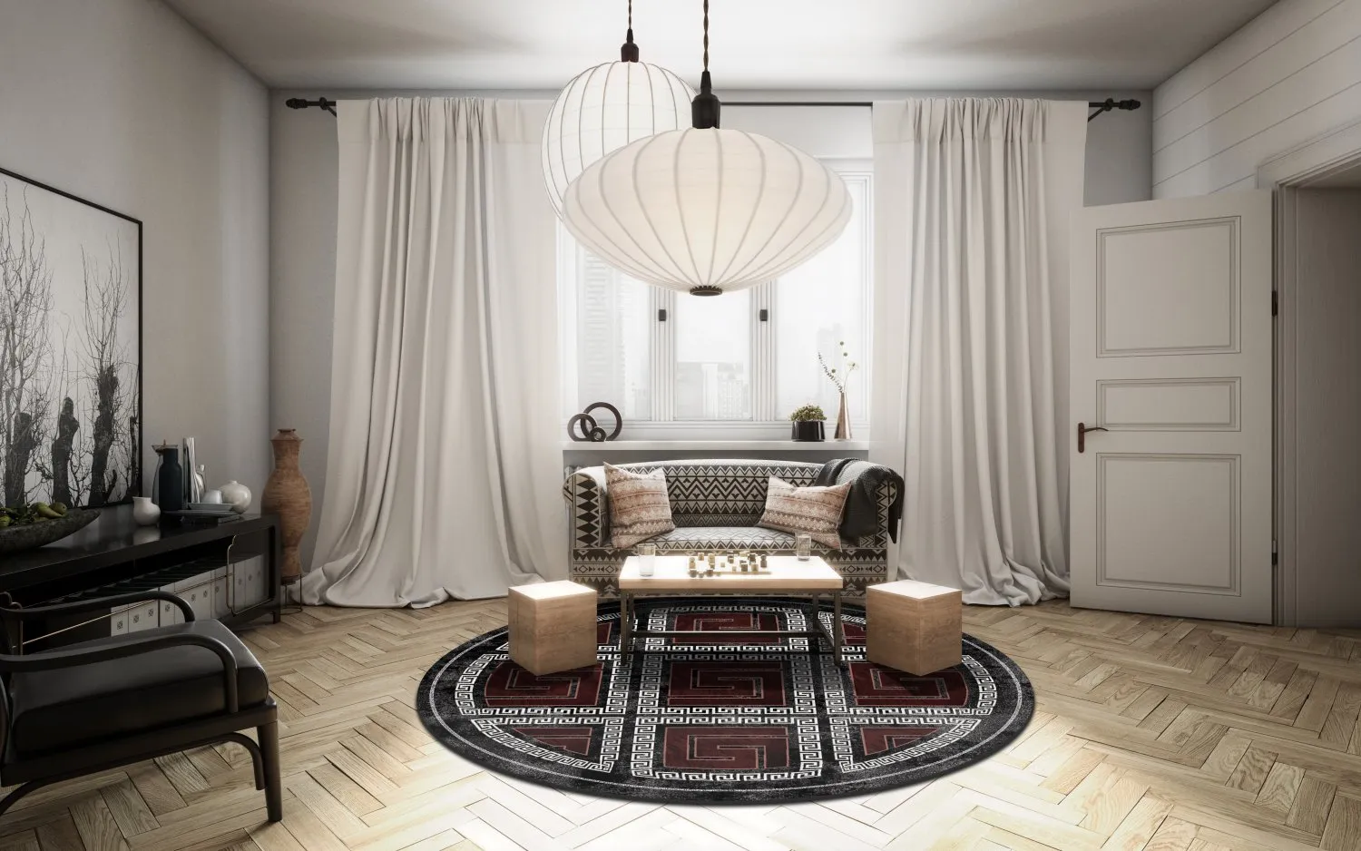 Kruhový koberec - Milos (čierny/červený)