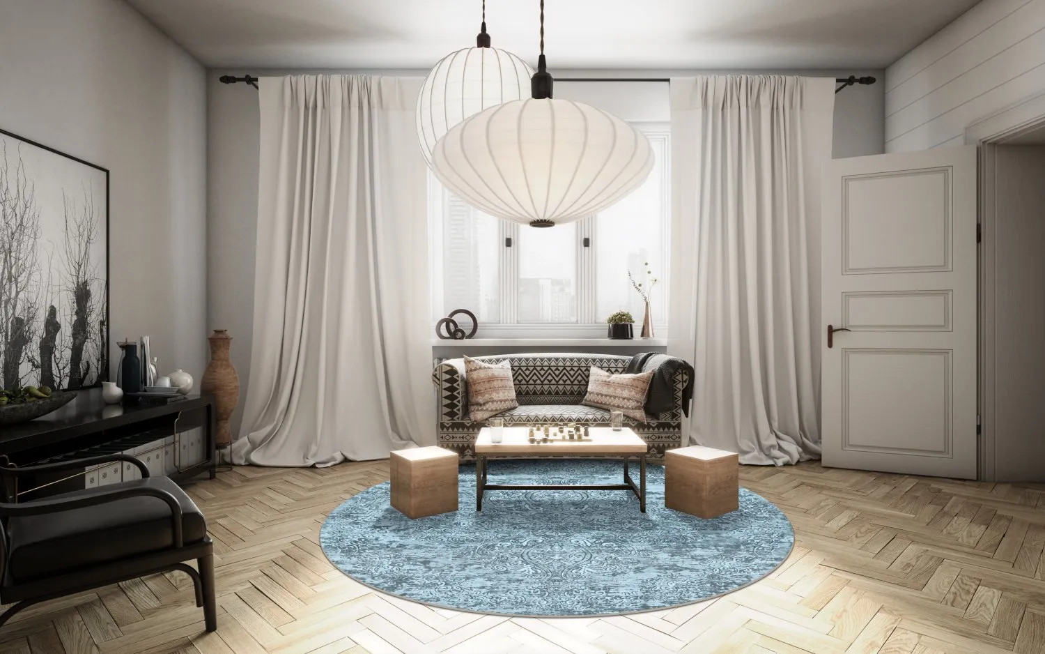 Kruhový koberec - Valenza (modrý)