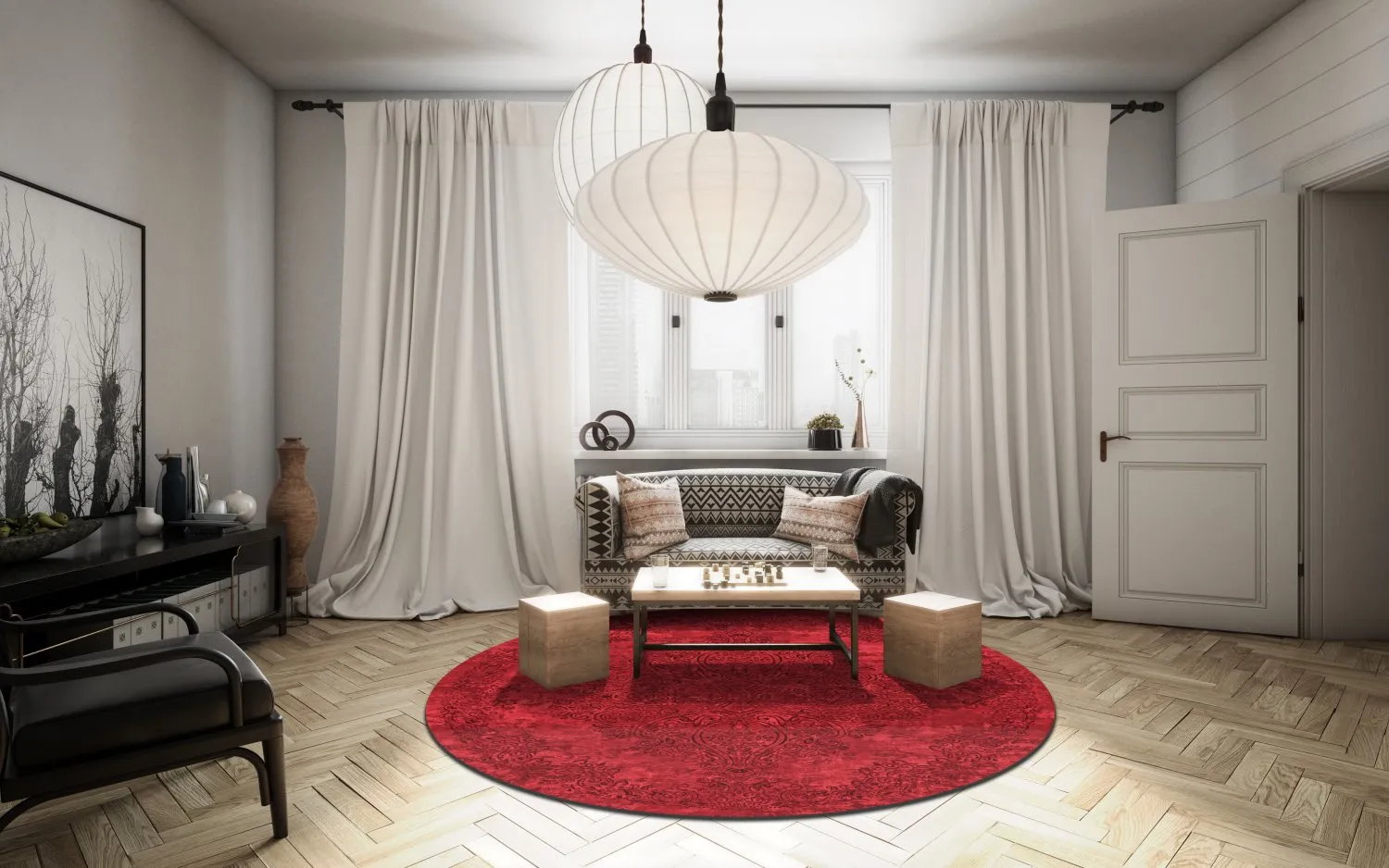 Kruhový koberec - Valenza (červený)