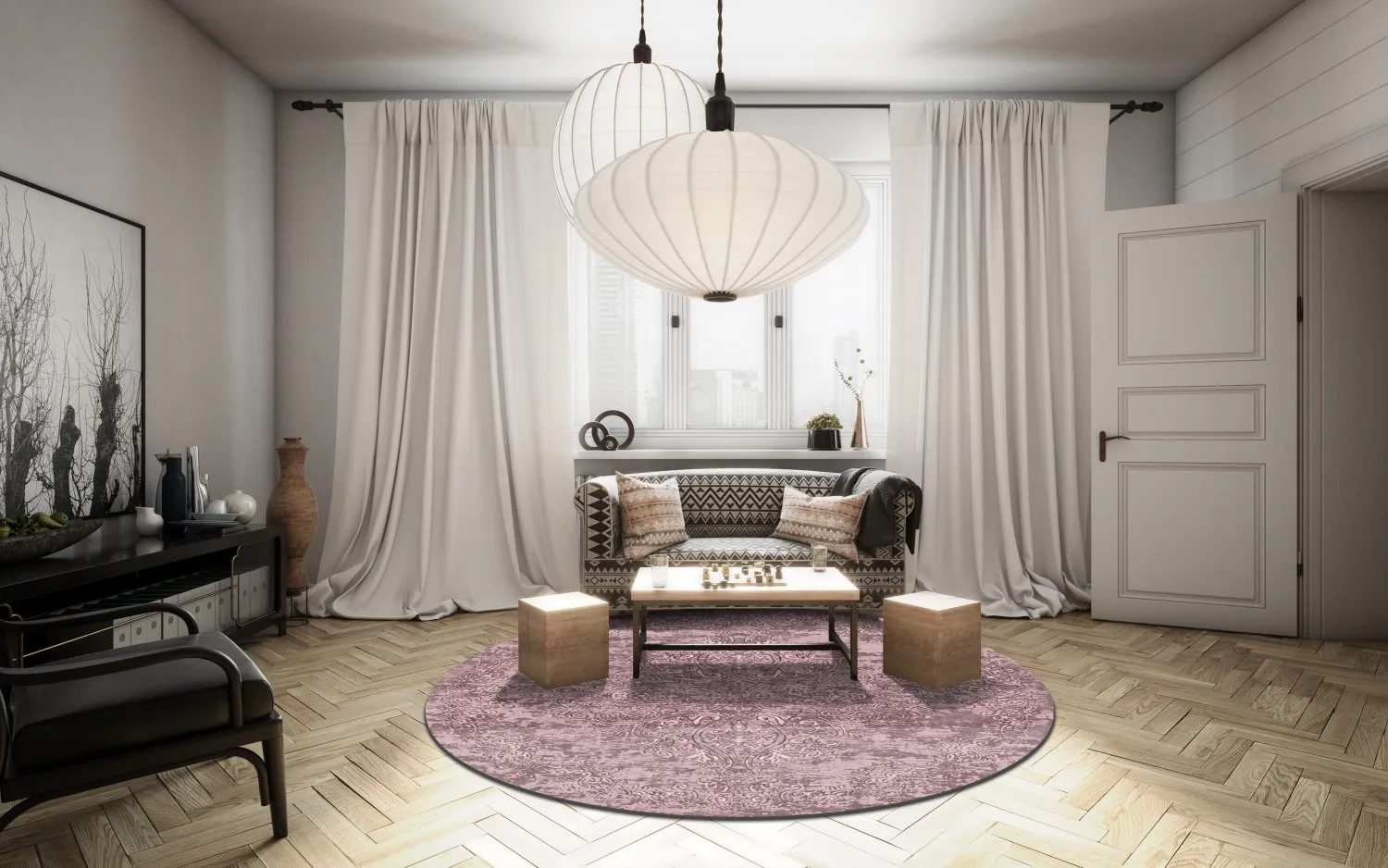 Kruhový koberec - Valenza (ružový)