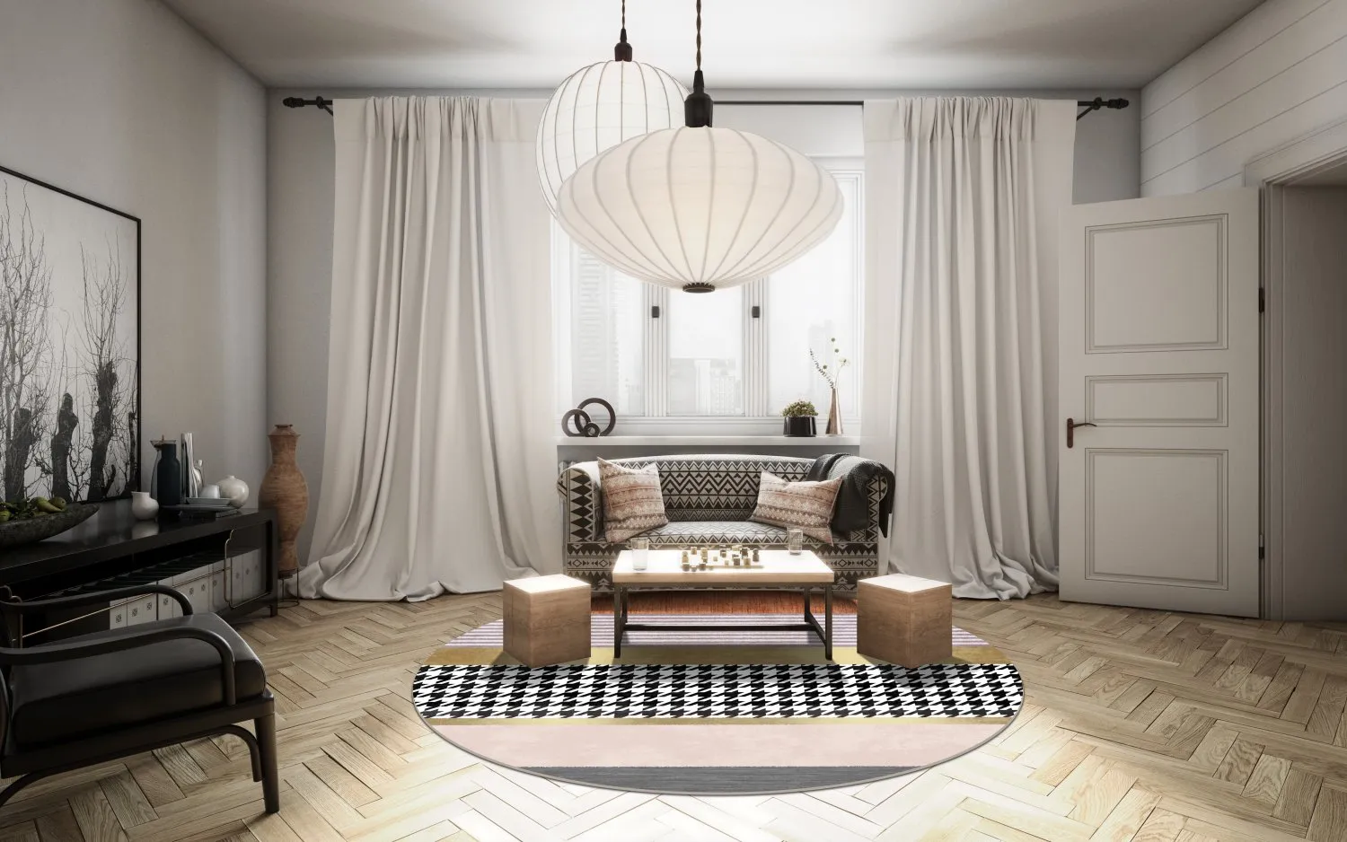 Kruhový koberec - Esme (oranžový/multicolor)