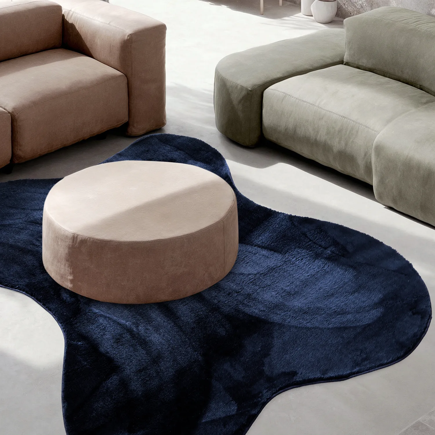 Asymmetrisk Vågig Ryamatta - Aranga Super Soft Fur (mörkblå)