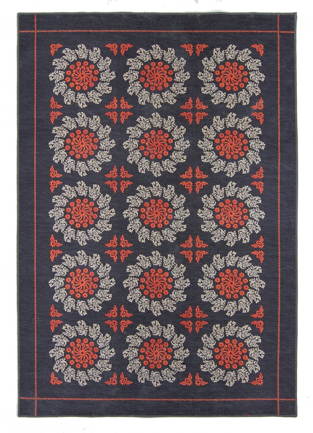 Koberec Wilton - Florina (šedá/modrá/oranžová)