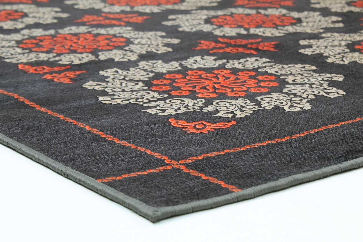 Koberec Wilton - Florina (šedá/modrá/oranžová)