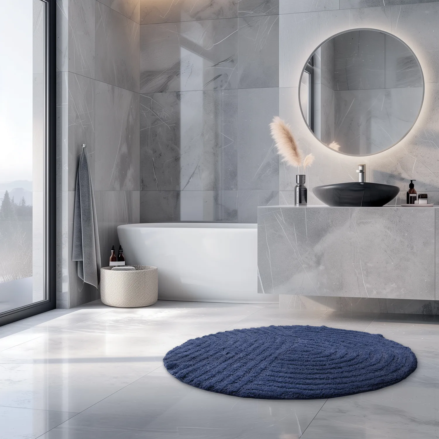 Kúpeľňová rohož okrúhla - Embla (modrá)