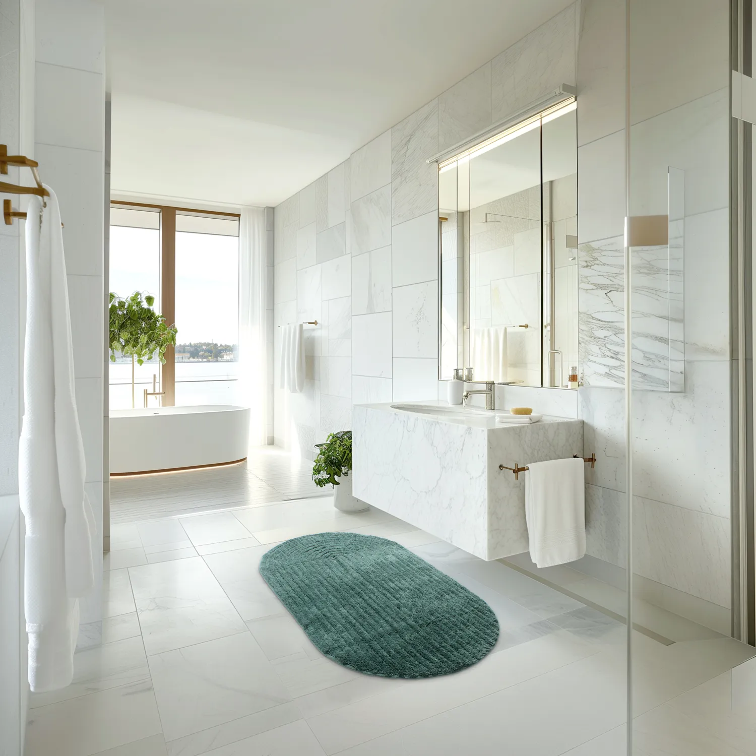 Oválny kúpeľňový koberec - Evena (tmavozelený)