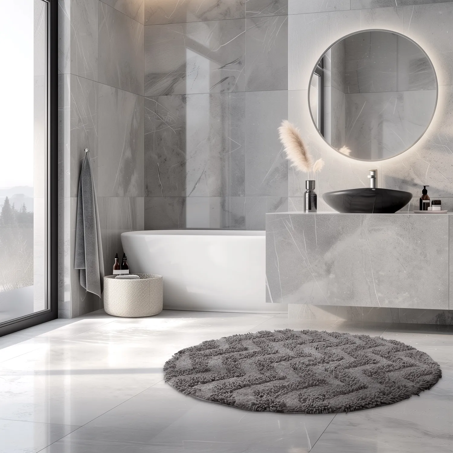 Kúpeľňová rohož okrúhla - Tressa (tmavosivá)