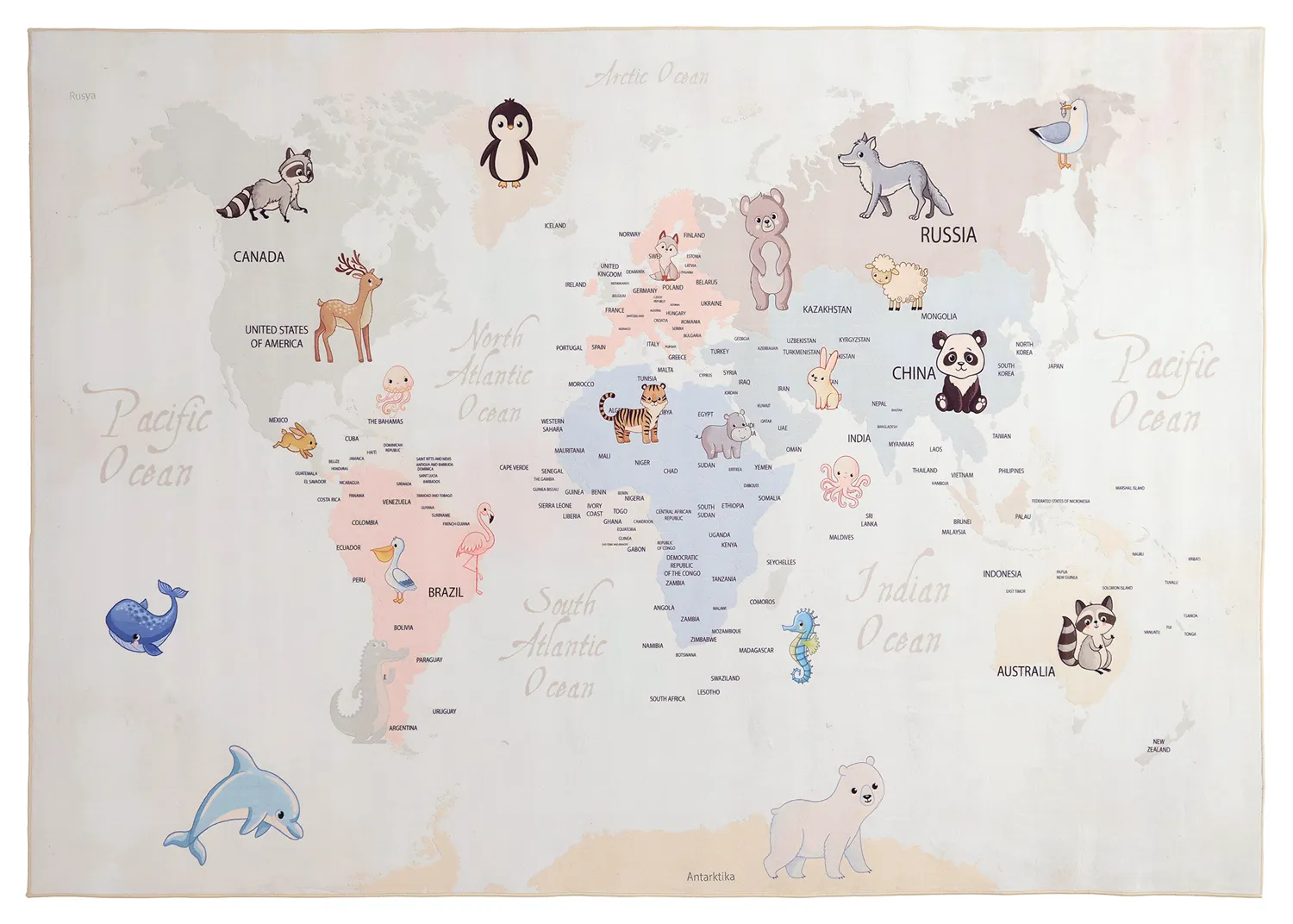 Detský koberec - Zvieracia mapa (béžový)