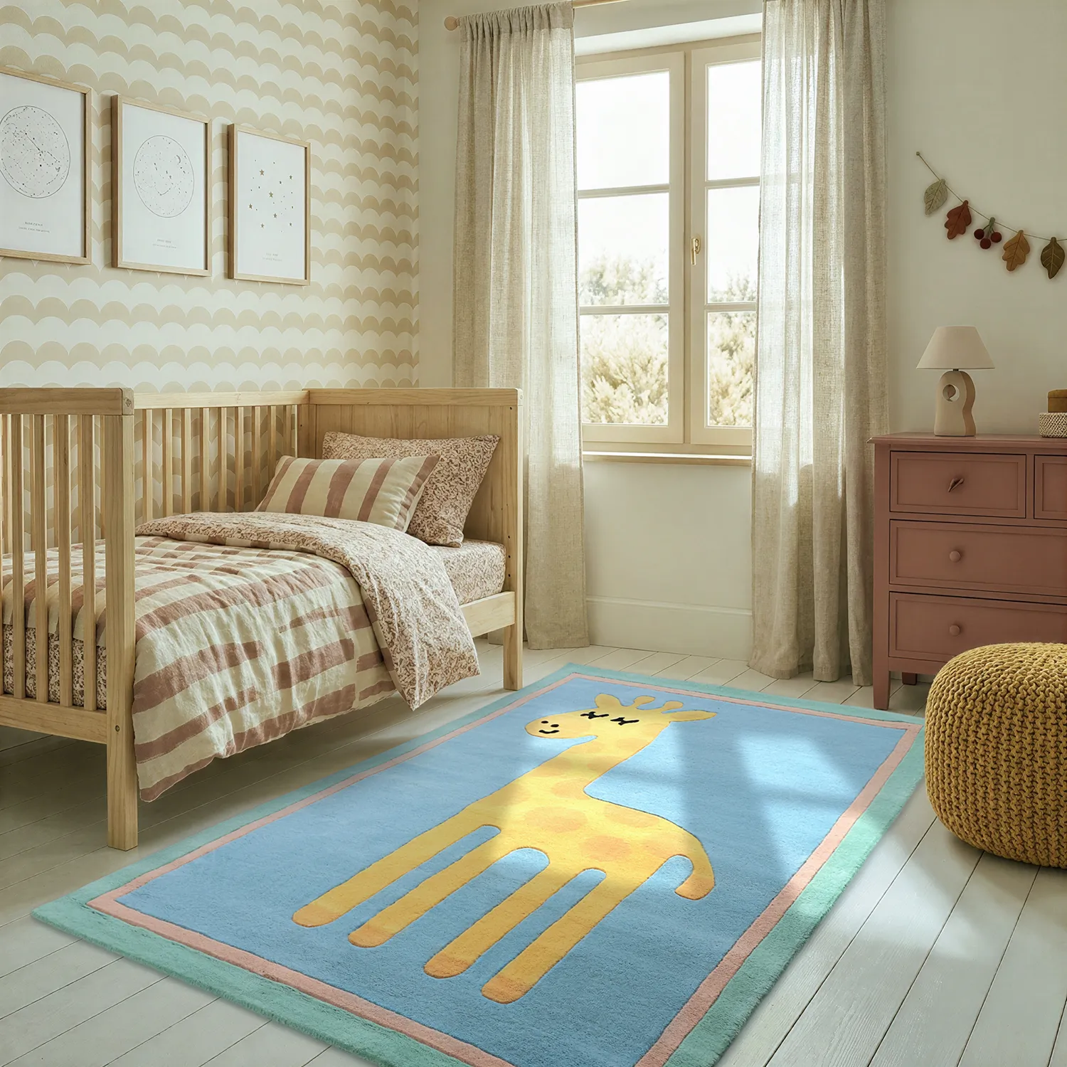 Detský koberec - Giraffe Hand Tufted Wool Premium (svetlomodrá/multi)