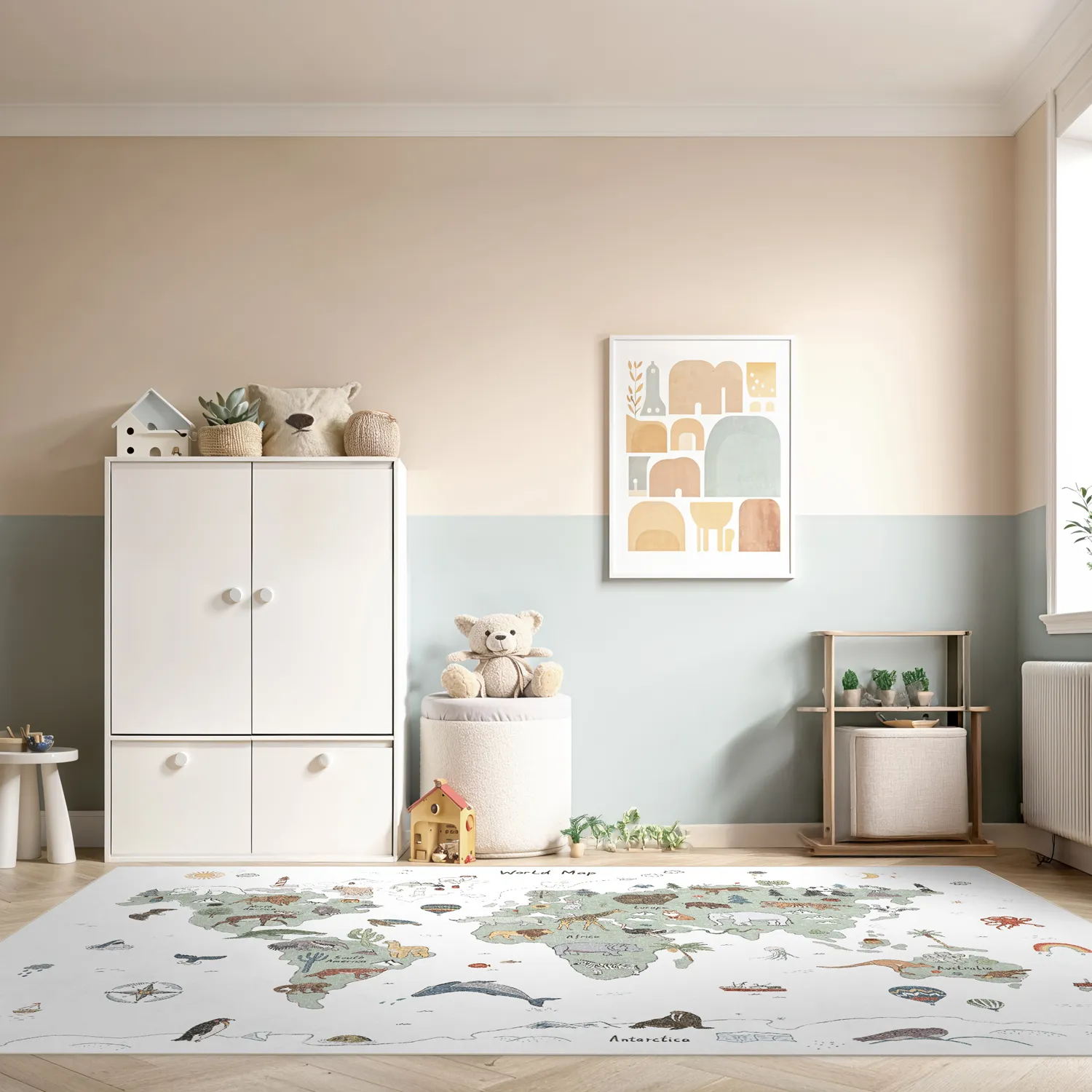 Detský koberec - Kids World Map (zelený)