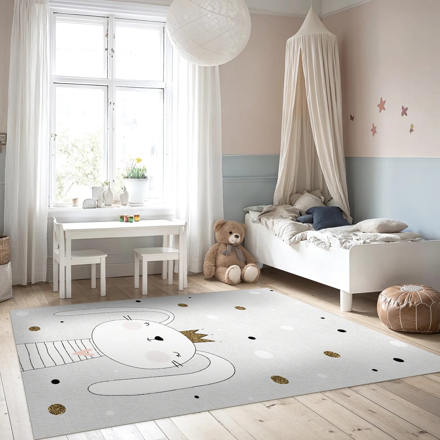 Detský koberec - Rabbit Crown (šedý)